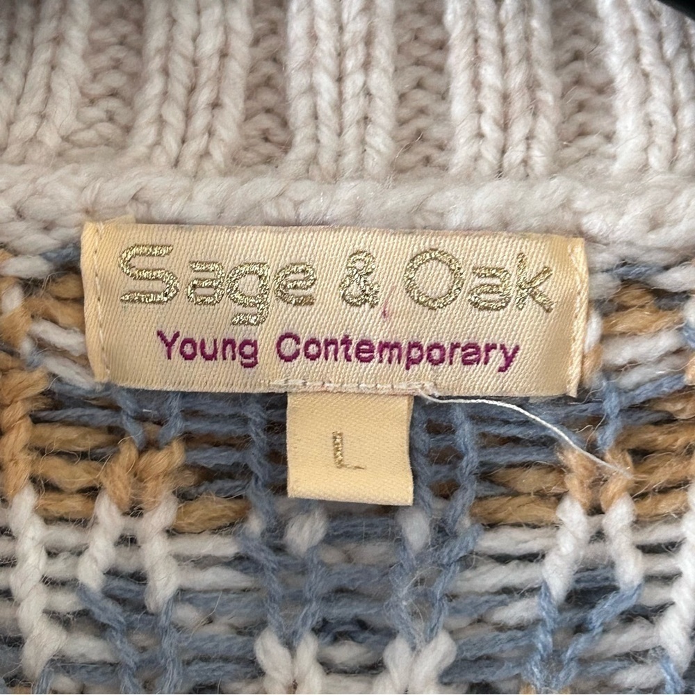 Sage & Oak Women’s Knit Cardigan Large Cream Beige Southwestern Preppy Western - Picture 5 of 11